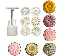 LEAMALLS 7pcs Cookie Stamp Mooncake Mould Set Hand Cookie Press Maker Cookie Cutter Flower Stamp for Baking Biscuit Cake Fondant Dessert Bakeware Festival Decoration Tool