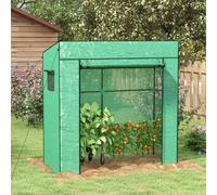 Walk-in Garden Green House with Large Roll-up Door and 2 Mesh Windows, Green