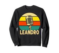 LEANDRO Name Retro Microphone Funny Music 80s Vintage Lovers Sweatshirt