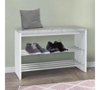 leandro wooden shoe rack bench with 2 shelves in concrete white