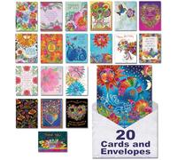 Leanin' Tree, The Brilliant Colors of Laurel Burch, Greeting Cards Assortment Box, Assorted Cards with Envelopes All Occasion (20 Cards, 22 Envelopes)