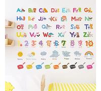 Leaning Alphabet Numbers Color Wall Stickers Removable Educational ABC Stickers Cartoon Decorations with 26 Letters 10 Numbers 9 Weathers 9 Colors Peel and Stick for Kids Boys Girls 9 Sheets