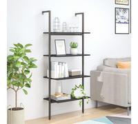 Leaning Bookcase Black Steel Frame Light Brown Engineered Wood DIY 64x35x152.5cm