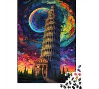 Leaning Tower Artistic Night Sky 1000 Piece Jigsaw Puzzle Paper for Adults Relaxing Home Decor Focus Game 38x26cm/1000pcs