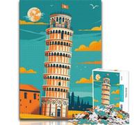 Leaning Tower of Pisa Illustration Jigsaw Puzzles for Teenagers 1000 Pieces,Challenging Game Gifts for Is Ideal As A Gift for The Whole Family 38x26cm