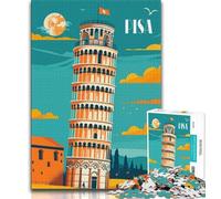 Leaning Tower of Pisa Illustration Jigsaw Puzzles for Teenagers 1000 Pieces,Learning Educational Toy for Is Ideal As A Gift for The Whole Family 38x26cm