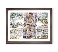 Leaning Tower of Pisa Italy Modern BG Framed Print | A3 Walnut Framed Wall Art | Ready to Hang | Modern Cityscape Picture | Living Room Bedroom Lounge Office