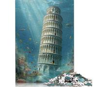 Leaning Tower Of Pisa Underwater Wooden Jigsaw Puzzles for Adults Fun 500 Piece Education Game Toy Intellectual Game Home Decoration Stress Relief Relaxation And Intelligence 500pcs (52x38cm)