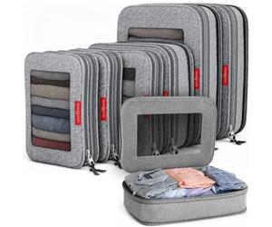 LeanTravel Compression Packing Cubes Luggage Organizers (6) Set Grey