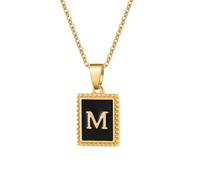 Leaocean Black Enamel Initial Necklace - 18K Gold Plated A-Z Letter Pendant, Personalized Monogram Jewelry for Women, Minimalist Gold Letter Necklace Gift, General, Stainless Steel, No Gemstones