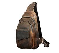 Le'aokuu Men Outdoor Casual Travel Hiking Tea Crossbody Chest Sling Bag Rig One Shoulder Strap Bag Backpack Men Leather 8013