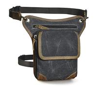 Le'aokuu Mens Canvas and Genuine Leather Waterproof Motorcycle Waist Pack Messenger Shoulder Drop Leg Bag 211-1 (Black)