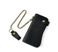 Le'aokuu Mens Genuine Leather Bifold Wallet Organizer Checkbook Iron Chain 1088 The Black