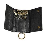 Le'aokuu Mens Genuine Leather Car Key Case Loop Hook Coin Case Cover Wallet Snap 1064（C Black）