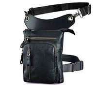 Le'aokuu Mens Genuine Leather Cycling Climbing Tactic Hip Bum Belt Waist Pack Drop Leg Thigh Messenger Bag（G1011 Black）