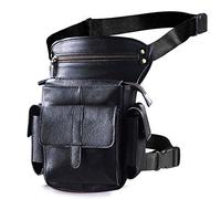 Le'aokuu Mens Genuine Leather Messenger Motorcycle Hip Bum Waist Pack Drop Leg Cross Over Thigh Bag 913-5 (913-5 Black)