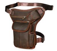 Le'aokuu Mens Genuine Leather Messenger Motorcycle Tactic Hip Bum Belt Waist Pack Drop Leg Thigh Bag (1 3106 A Brown)