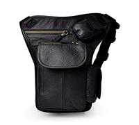 Le'aokuu Mens Genuine Leather Messenger Motorcycle Tactic Hip Bum Belt Waist Pack Drop Leg Thigh Bag (3106 2 Black)