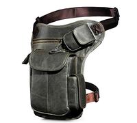 Le'aokuu Mens Genuine Leather Messenger Motorcycle Tactic Hip Bum Fanny Belt Waist Pack Drop Leg Thigh Bag (3106 3 Grey)