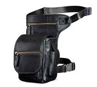 Le'aokuu Mens Genuine Leather Messenger Riding Hip Bum Waist Pack Drop Leg Cross Over Thigh Bag (3110 1 Black)