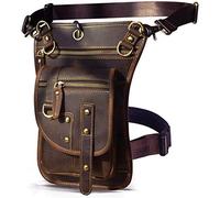 Le'aokuu Mens Genuine Leather Messenger Travel Outdoor Hip Bum Fanny Belt Waist Pack Drop Leg Thigh Bag 2141 (2141 A-Brown)