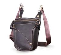 Le'aokuu Mens Genuine Leather Messenger Travel Outdoor Hip Bum Fanny Belt Waist Pack Drop Leg Thigh Bag 9326 (C Dark Black)