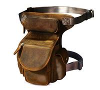Le'aokuu Mens Genuine Leather Motorcycle Cycling Hip Bum Fanny Belt Waist Pack Drop Leg Thigh Messenger Bag 3109 (3109 A-Brown)