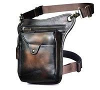 Le'aokuu Mens Womens Genuine Leather Motorcycle Waist Pack Messenger Shoulder Hip Bum Drop Leg Thigh Bag Pouches 211-5 A3 Dark Brown