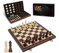 LEAP 15" Wooden Chessboard / 3" King Height Chess Pieces Portable Travel Chessboard Folding Board - Artificial Ebony & Maple Inlay