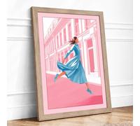 Leap in Pink Framed Wall Art Print A4 Oak