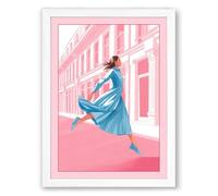 Leap in Pink Modern Framed Wall Art Print A4 (29.7×21cm) White, Wall Decor for Living Room, Bedroom, Office & Home, Ready to Hang, Art Gift