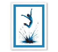 Leap Into Blue Modern Framed Wall Art Print A1 (84.1×59.4cm) White, Wall Decor for Living Room, Bedroom, Office & Home, Ready to Hang, Art Gift