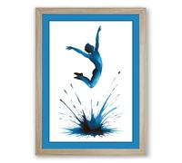 Leap Into Blue Modern Framed Wall Art Print A3 (42×29.7cm) Oak, Wall Decor for Living Room, Bedroom, Office & Home, Ready to Hang, Art Gift