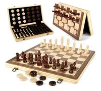 LEAP Magnetic Wooden Chess Sets 15.5 inch Foldable Chess Board 3 inch King Height Chess Pieces, Upper Checker Storage Slots for Beginer, Adults