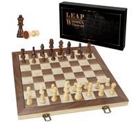 LEAP Magnetic Wooden Chess Sets 39cm Foldable Chess Board 7.62cm King Height Chess Pieces Travel Chess Sets, Chess Board Set with 2 Extra Pieces and Storage Slots for Adults