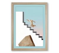 Leap Over Stairs Modern Framed Wall Art Print A1 (84.1×59.4cm) Oak, Wall Decor for Living Room, Bedroom, Office & Home, Ready to Hang, Art Gift