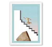 Leap Over Stairs Modern Framed Wall Art Print A2 (59.4×42cm) White, Wall Decor for Living Room, Bedroom, Office & Home, Ready to Hang, Art Gift
