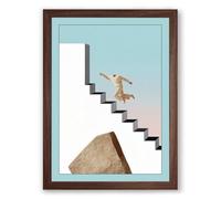 Leap Over Stairs Modern Framed Wall Art Print A3 (42×29.7cm) Walnut, Wall Decor for Living Room, Bedroom, Office & Home, Ready to Hang, Art Gift