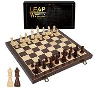 LEAP Wooden Chess Set 39cm with Standard Pieces - 2 Extra Queens - Folding Chess Board, Portable Travel Chess Sets with Pieces Storage Slots for Adults and Chess Beginner