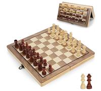LEAP Wooden Magnetic Chess Set Board 29cm×29cm - 2 Extra Queens - Folding Travel Chess Board Magnetic Wooden Chess Board Game Sets with Pieces Storage Slots for Adults and Beginners