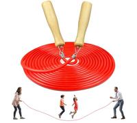 LeapBeast Groups Rope Skipping, Multiplayer rope skipping Best Team Long Jump Rope with Wooden Handle for School Sport and Outdoor Activity 5Meters -7Meters -10Meter (C Mod. - Red, 5M)