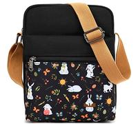 Leaper Canvas Messenger Bag Cute Rabbit Crossbody Purse Set for Girls Black