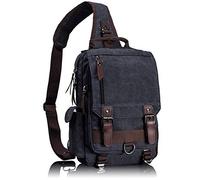 Leaper Canvas Messenger Bag Sling Bag Cross Body Bag Shoulder Bag Black, L