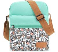 Leaper Canvas Organizer Messenger Bag Cute Owl Crossbody Purse Water Blue