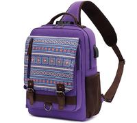 Leaper Women Canvas Messenger Bag Anti-Theft Crossbody Bags Geometric Sling Bag with USB, Lock, Purple, XL