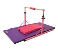 LeapGymnastics Junior GymPro Adjustable Gymnastics Bar Kit for Kids with Mats - Foldable Home Gym Equipment with Floor Mat, Crash Mat, and Bar Pad - Training Gym Bar Set for Girls & Boys - Pink