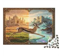 Leaping Antelope Exotic Architecture 1000 Piece Jigsaw Puzzle Paper Puzzle Game for Adults Scenic Landscape Puzzle for Family Relaxation Focus Home Decor Gift 52x38cm/1000pcs