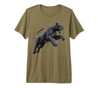 Leaping Black & Powerful Panther Graceful Cat Image Premium T-Shirt