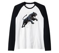 Leaping Black & Powerful Panther Graceful Cat Image Raglan Baseball Tee