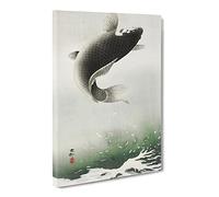 Leaping Carp Fish By Ohara Koson Asian Japanese Canvas Wall Art Print Ready to Hang, Framed Picture for Living Room Bedroom Home Office Décor, 20x14 Inch (50x35 cm)